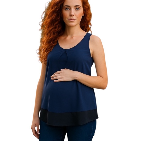 Hatch Maternity Colorblock Sleeveless Top Blouse Navy Black Size P - Picture 8 of 9